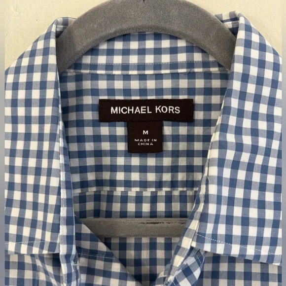 MICHAEL KORS Mens Blue And White Checkered Casual Button Down Size Medium - Picture 5 of 7